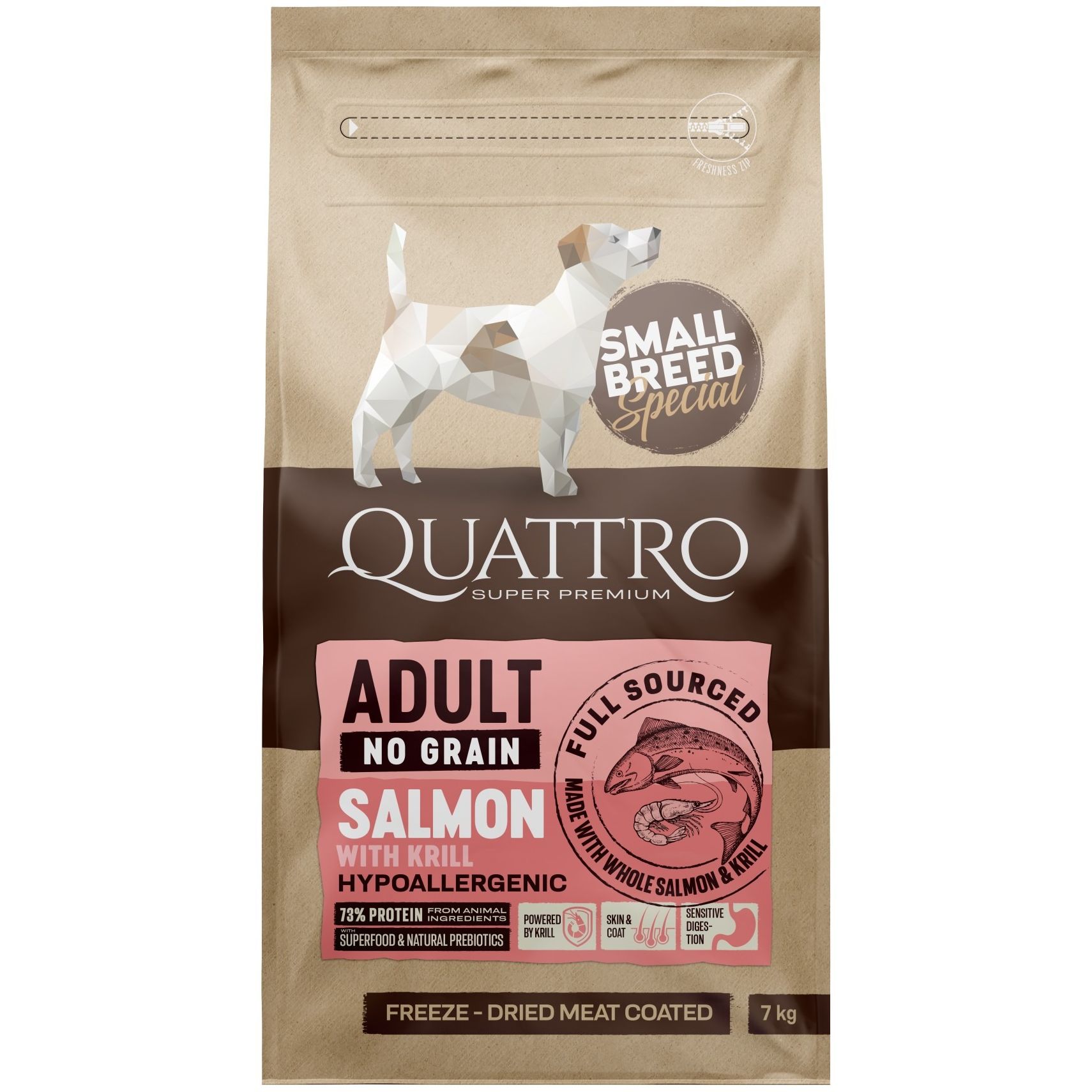 Сухий корм Quattro Adult Salmon Small Breed для собак дрібних порід з лососем та крилем 7 кг - фото 1