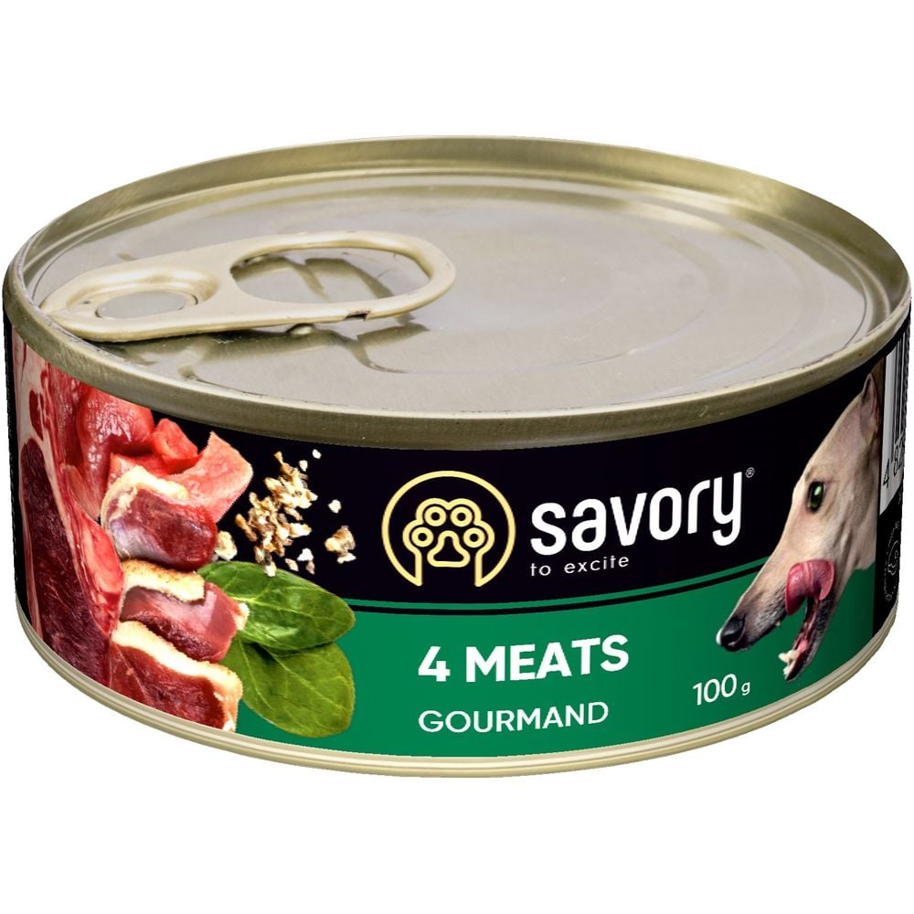 Набір вологих кормів для дорослих собак Savory Gourmand 3+1 з чотирма видами м'яса 400 г (4 шт. х 100 г) - фото 4