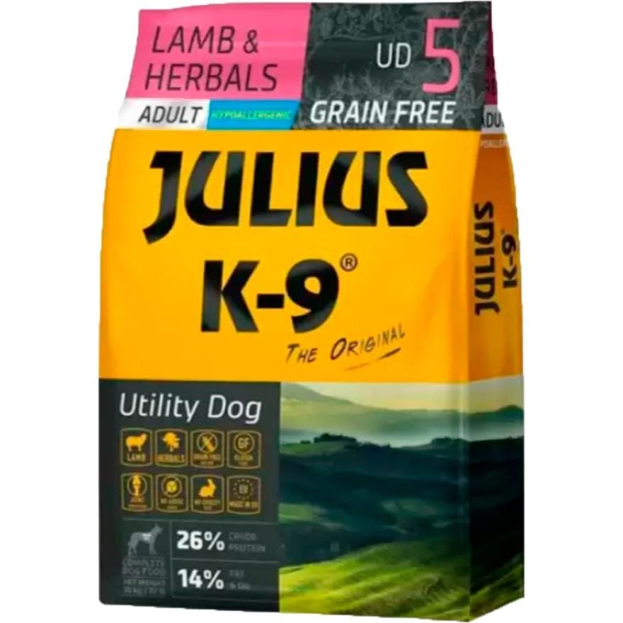 Беззерновий сухий корм для собак Julius-K9 HighPremium Холистик, Гіпоалергенний, Ягня та трави, 10 кг - фото 1