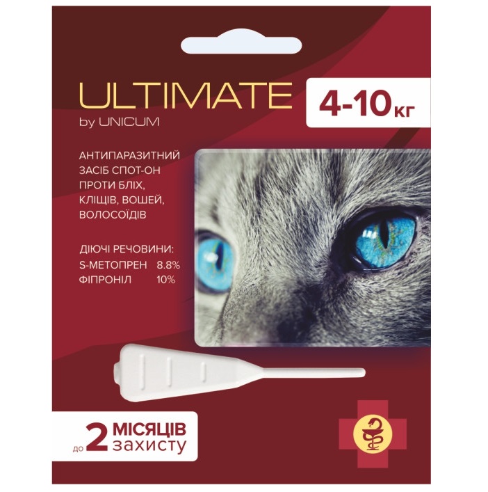 Капли Unicum Ultimate от блох, клещей, вшей и власоедов для котов, 4-10 кг (UL-042) - фото 1