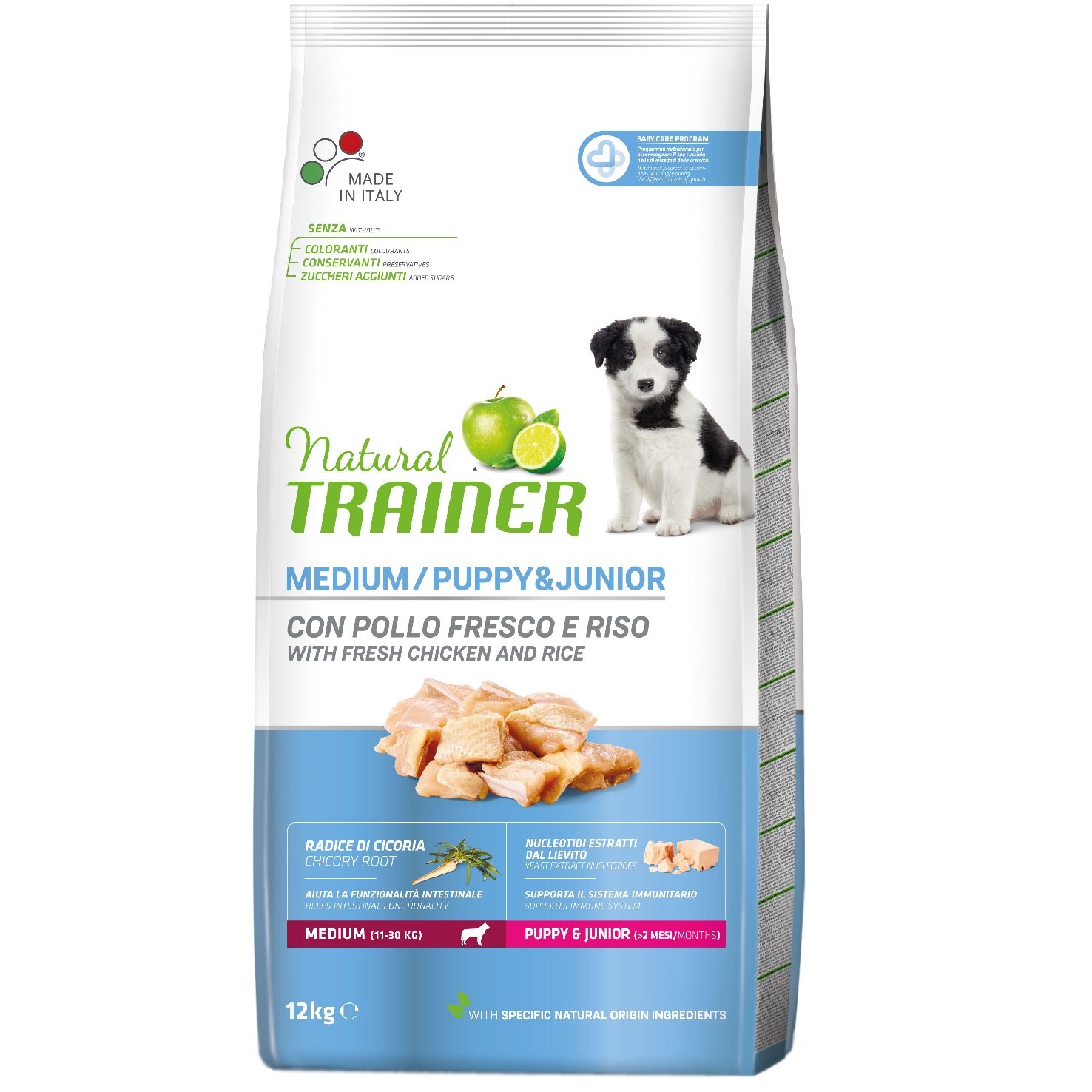 Сухий корм Trainer Natural Super Premium Puppy&Junior Medium, Курка з рисом і цикорієм, 12 кг - фото 1