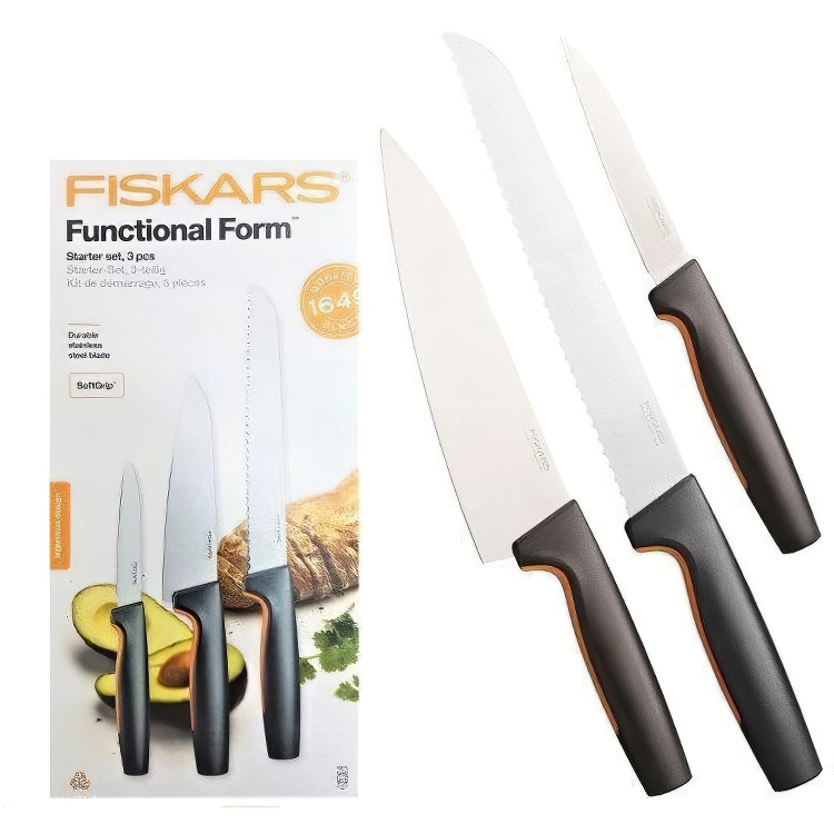 Набор из 3 кухонных ножей FISKARS Черно-серебристый 000267155 - фото 1