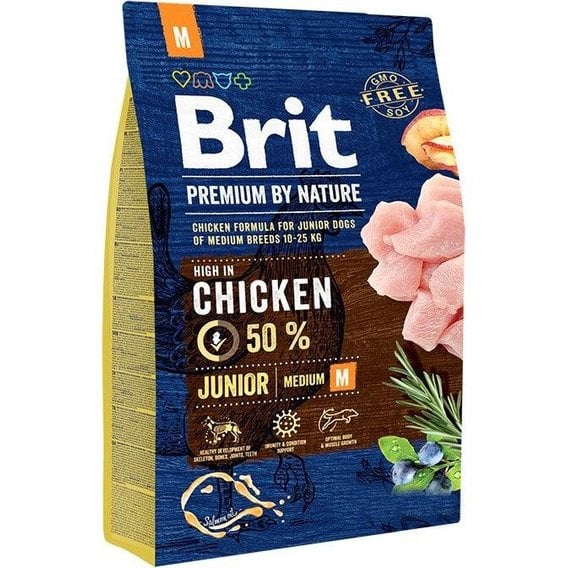 Сухий корм для цуценят середніх порід Brit Premium Dog Junior М, з куркою, 3 кг - фото 1