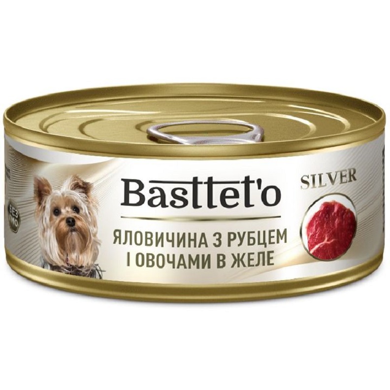 Влажный корм для собак Basttet'o Silver овядина из рубцом и овощами в желе 85 г - фото 1