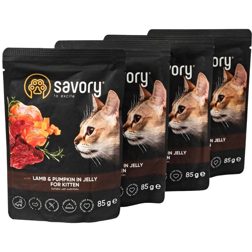 Набір вологих кормів Savory Kitten 3+1 для кошенят, ягня з гарбузом у желе 340 г (4 шт. х 85 г) - фото 4