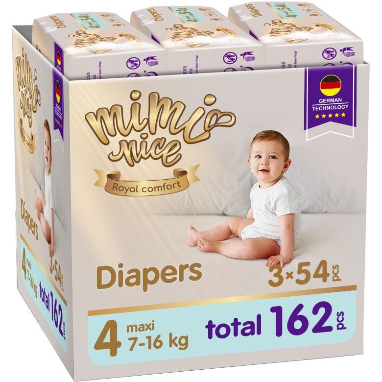 Набір підгузків Mimi Nice Royal comfort 4 (7-16 кг), 3 упаковки по 54 шт. - фото 1