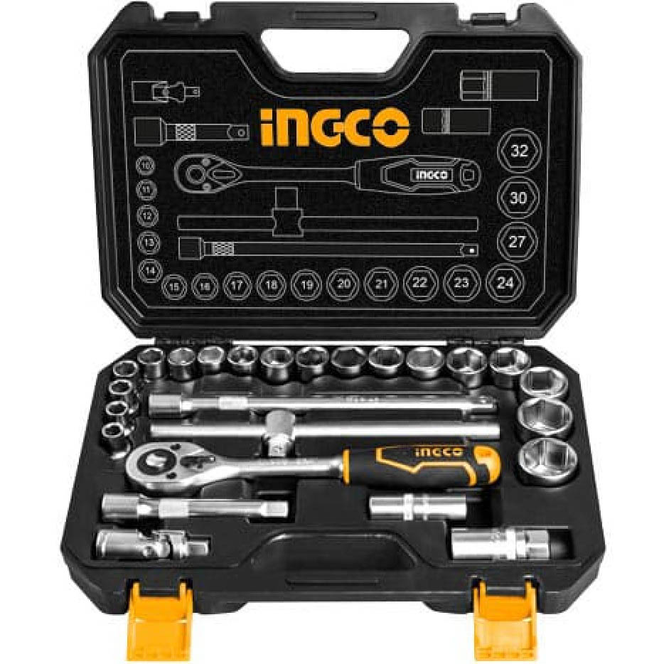 Набор торцевых головок с трещоткой Ingco Industrial 1/2" 25 предметов (HKTS12251) - фото 1