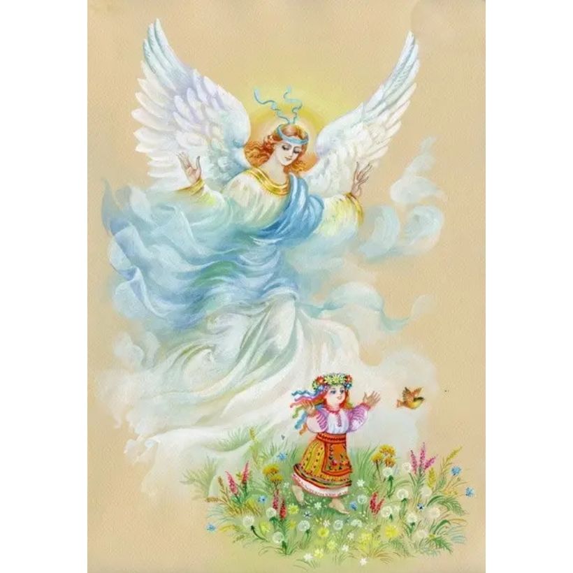 Алмазная мозаика Чарівна мозаїка икона Ангел охранник для девочки со стразами на подрамнике 40х50 см (1763484721.0) - фото 1