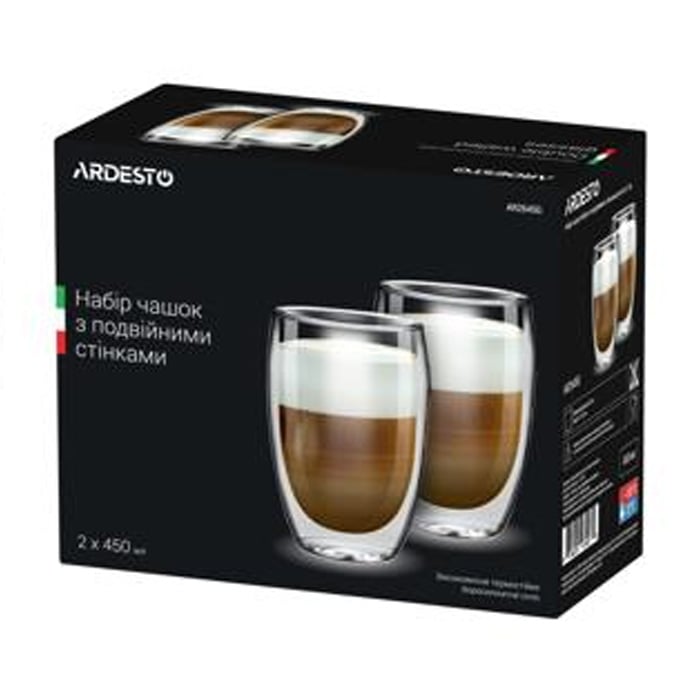 Набір чашок Ardesto із подвійними стінками, 450 мл, прозоре скло (AR2645G) - фото 2