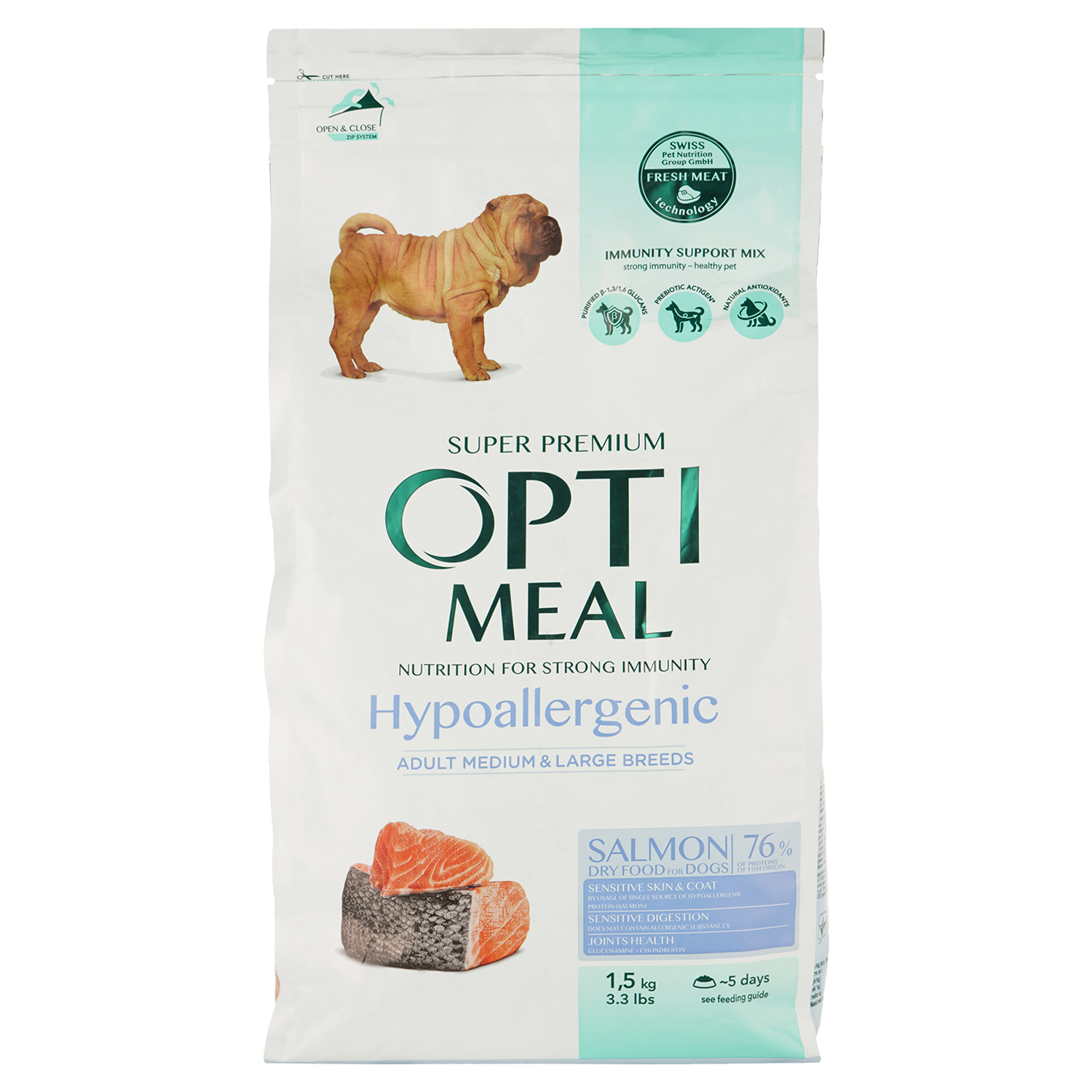 Гіпоалергенний сухий повнораціонний корм для дорослих собак середніх і великих порід Optimeal, лосось,1,5 кг (B1721701) - фото 1