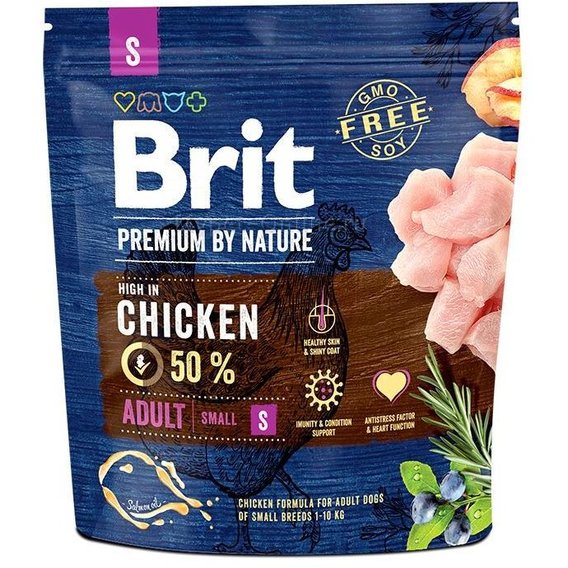 Сухой корм для собак мелких пород Brit Premium Dog Adult S, с курицей, 1 кг - фото 1