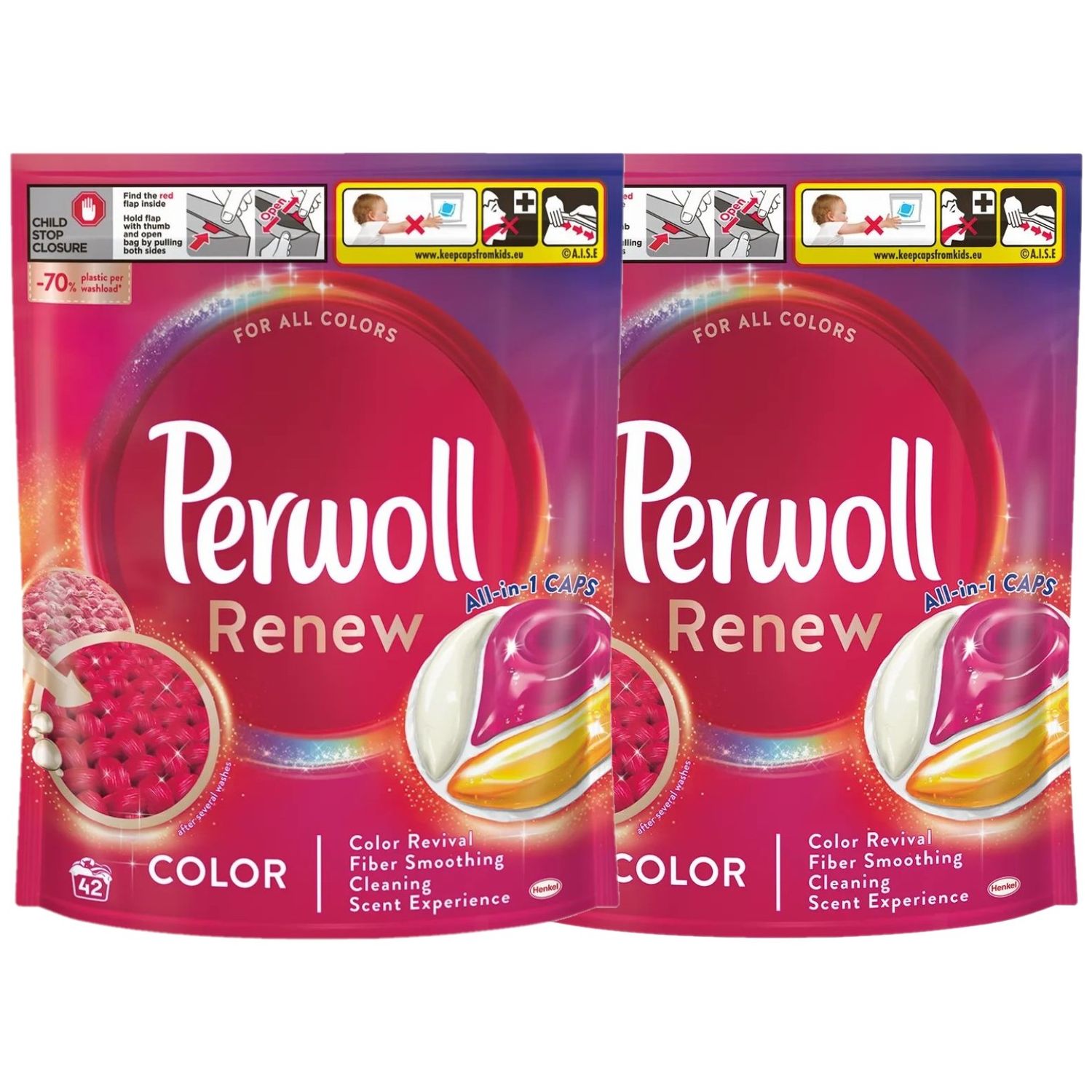 Засіб для делікатного прання Perwoll Renew Капсули, для кольорових речей, 84 шт. (2 пакування х 42 шт.) - фото 1