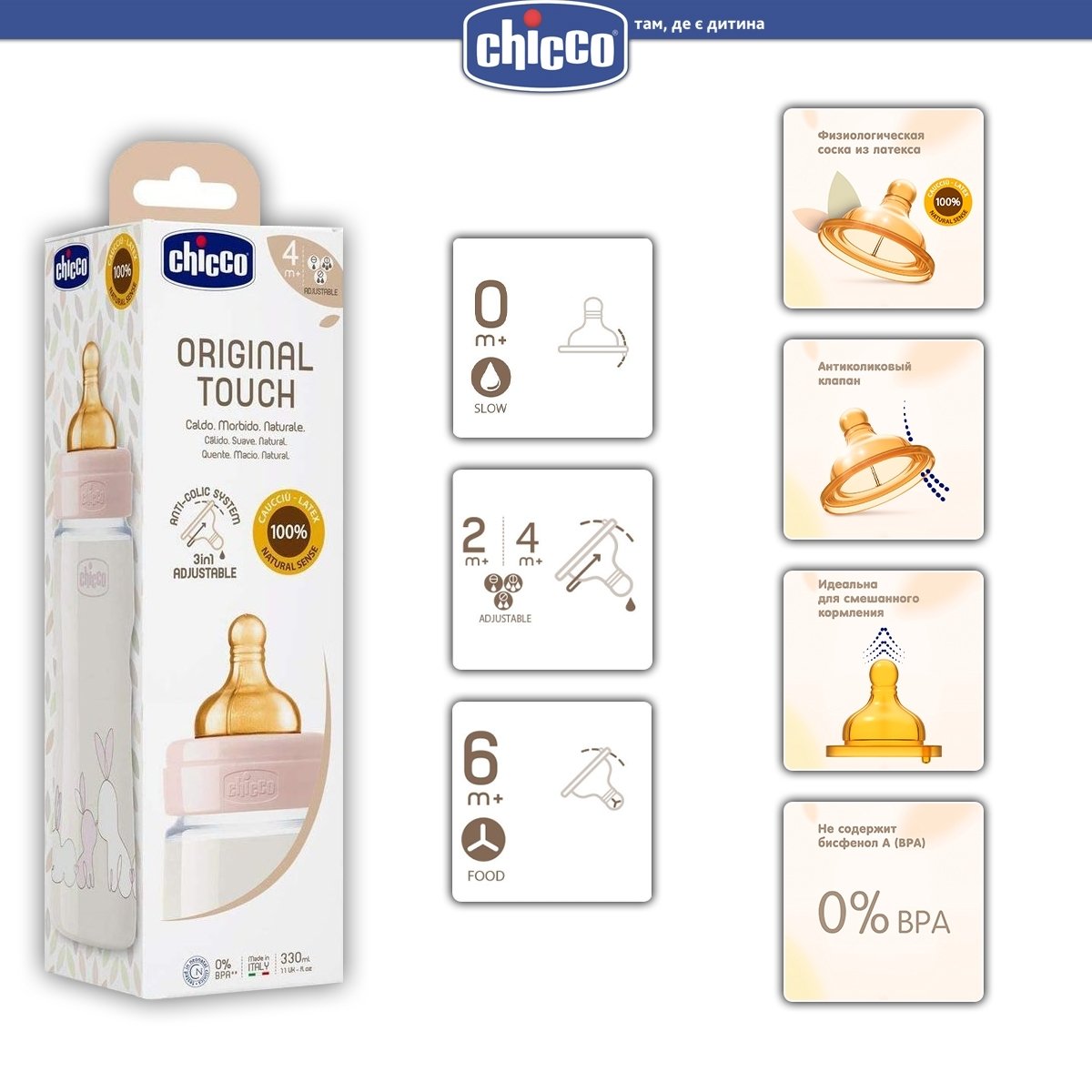 Пляшечка для годування Chicco Original Touch, з латексною соскою, 330 мл, бежевий (27634.30) - фото 6
