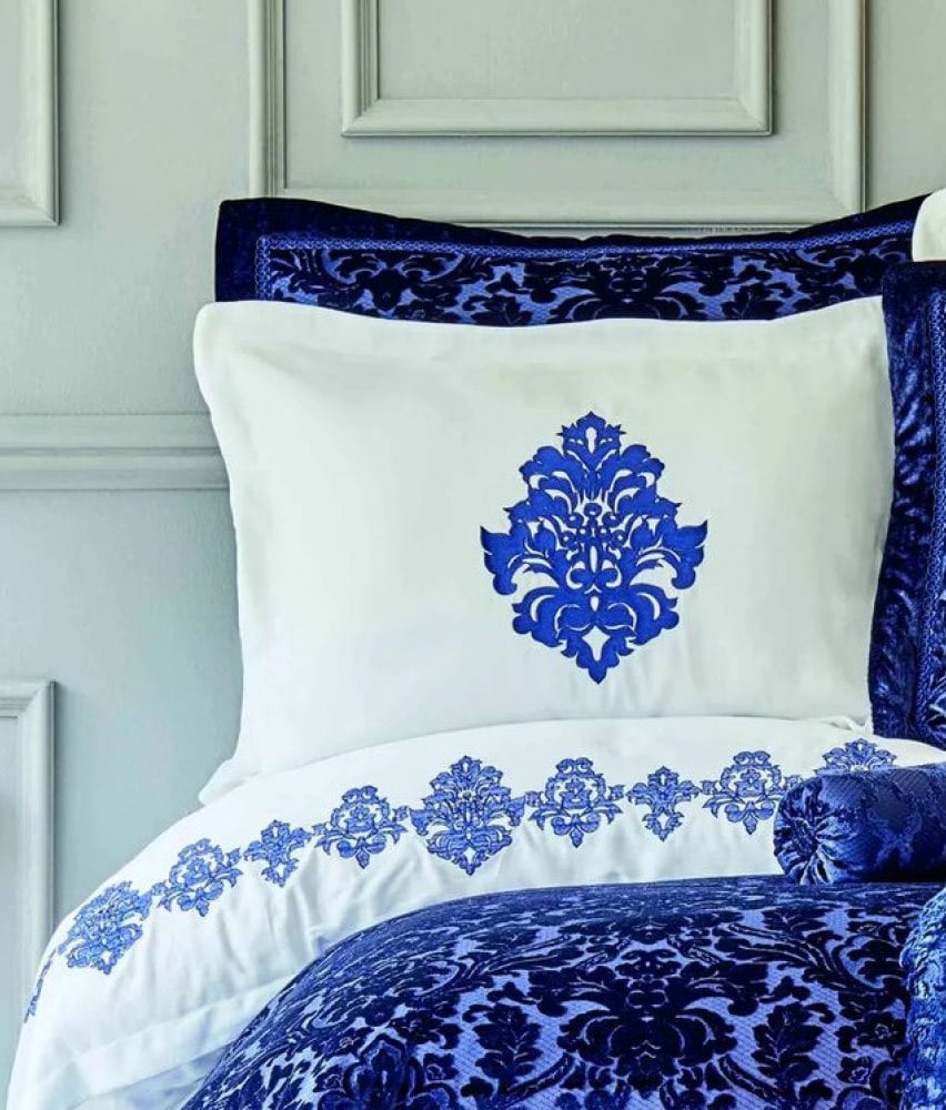 Комплект постельного белья Karaca Home Volante lacivert, с покрывалом и пледом, евростандарт, синий, 10 предметов (svt-2000022305020) - фото 2