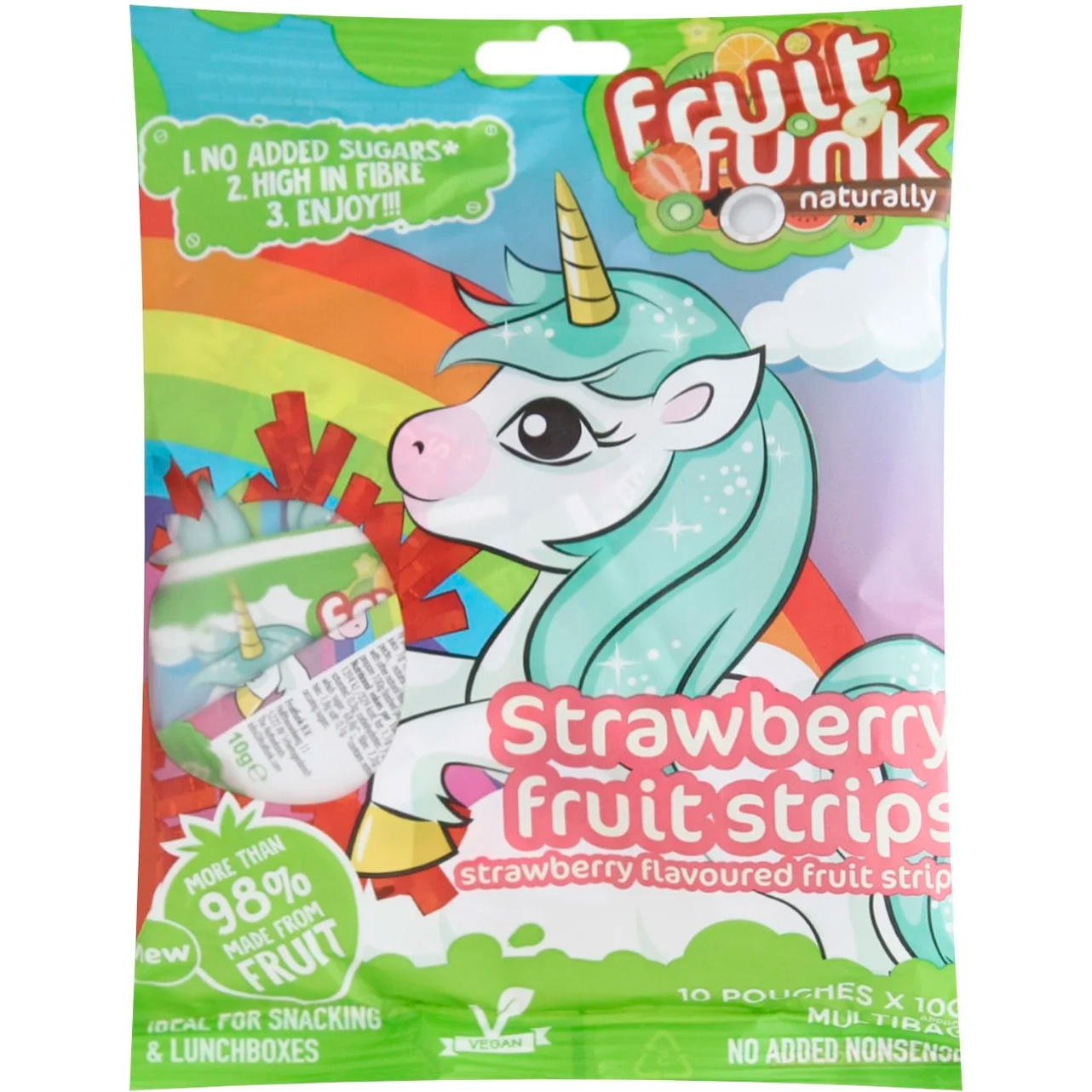 Жувальні цукерки Fruit Funk Unicorn Strawberry fruit strips 100 г - фото 1