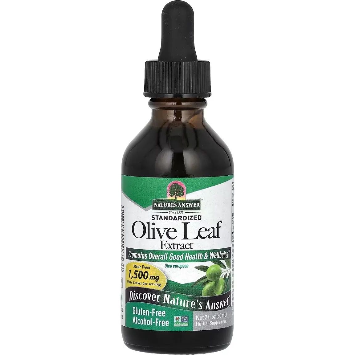 Екстракт листя оливи Nature's Answer Olive Leaf Extract Alcohol-Free 1500 мг 60 мл - фото 1