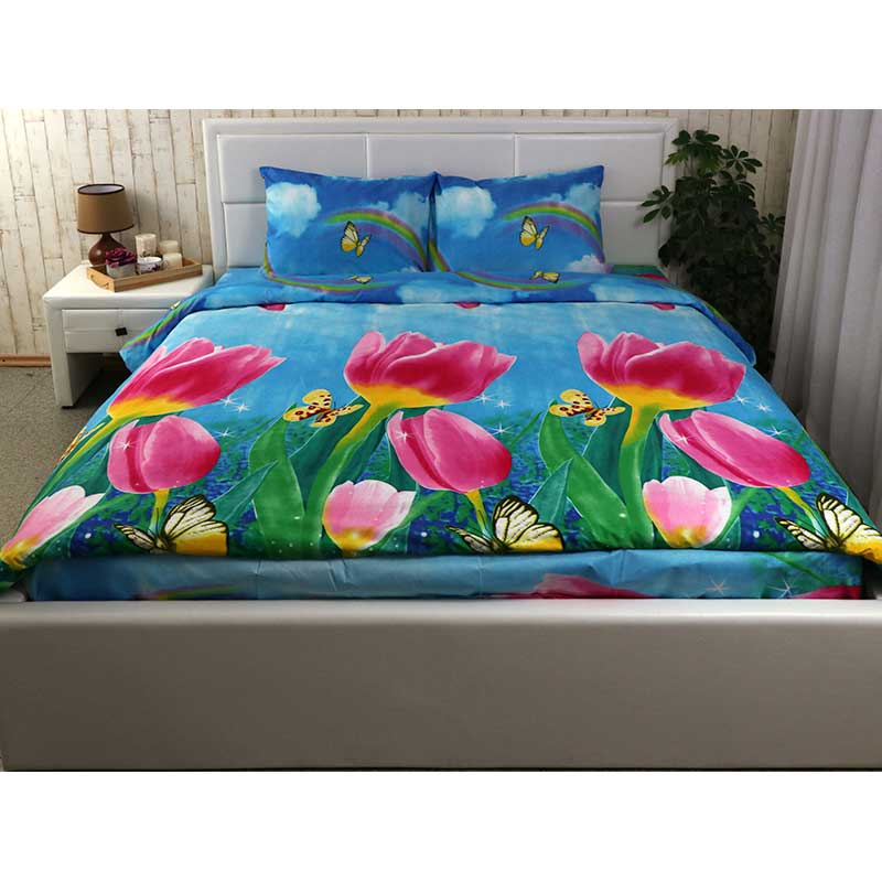 Photos - Bed Linen Runo Комплект постільної білизни Руно Тюльпани, сімейний, мікрофайбер, синій (6 