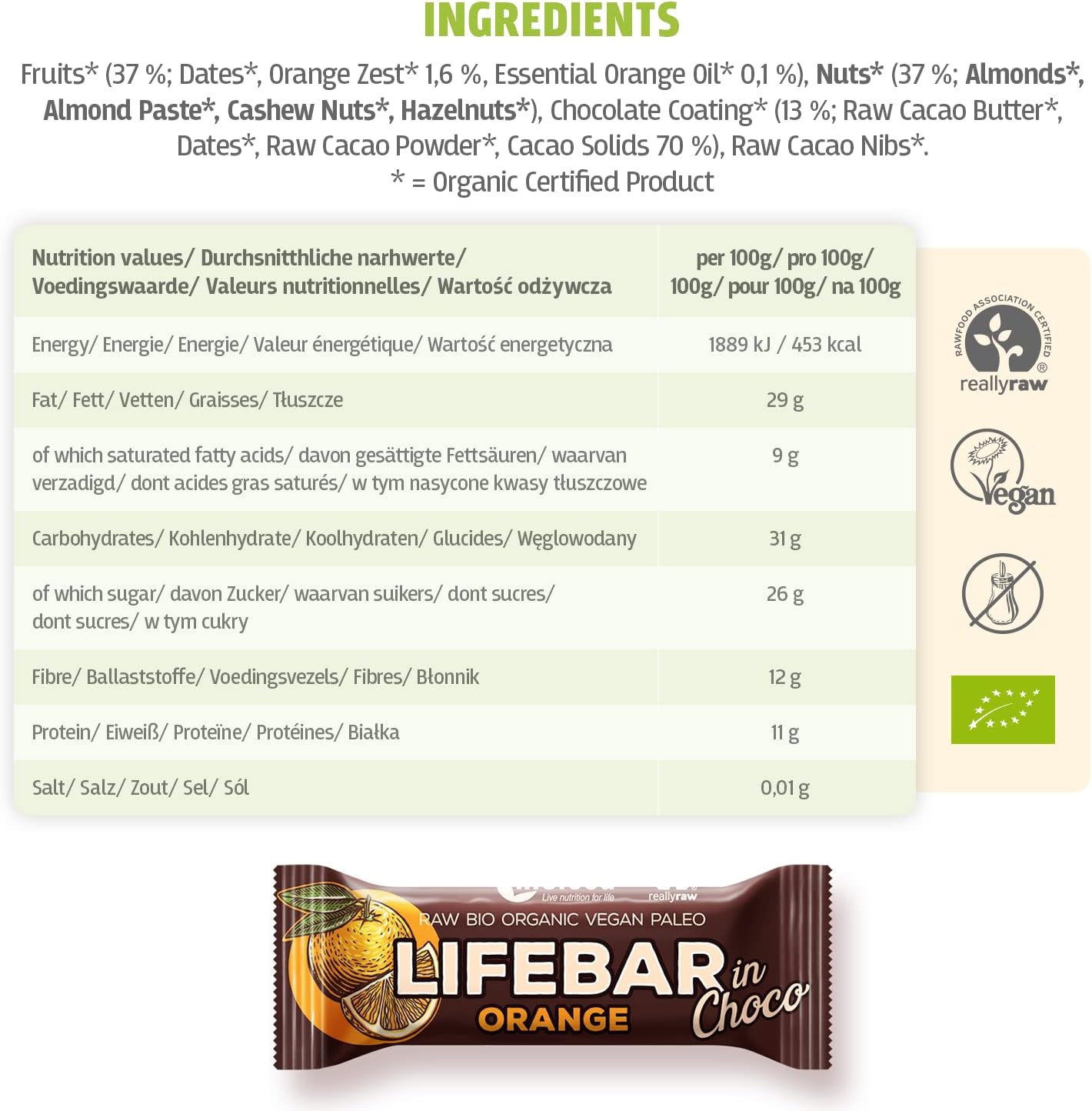 Батончик Lifefood Lifebar Апельсин у шоколаді органічний 40 г - фото 5