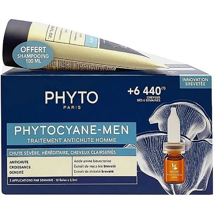 Набор Phyto Phytocyane Men: шампунь Invigorating Shampoo 100 мл + средство против выпадения волос Treatment 12 шт. x 3.5 мл - фото 1