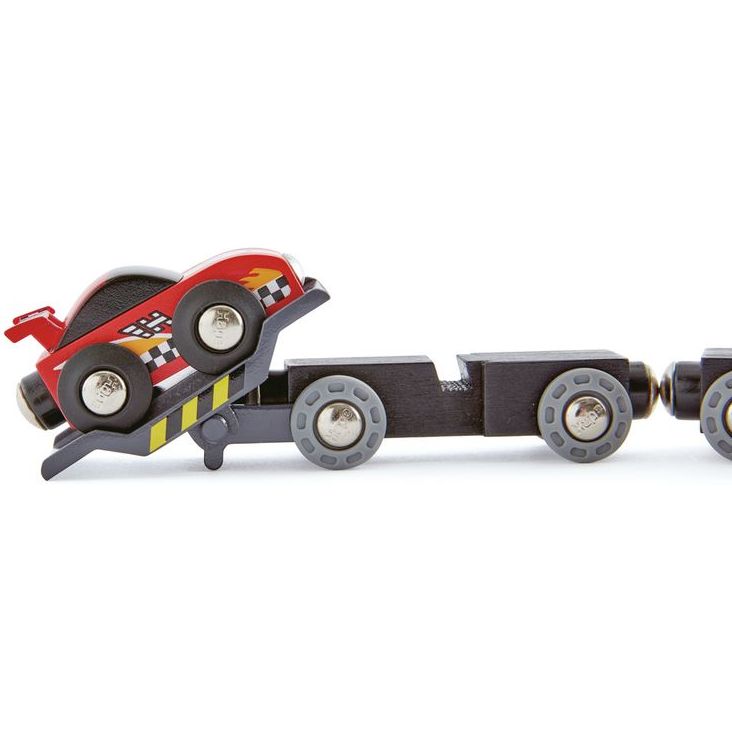 Набор для игрушечных железных дорог Hape Поезд-транспортер для гоночных автомобилей (E3735) - фото 5