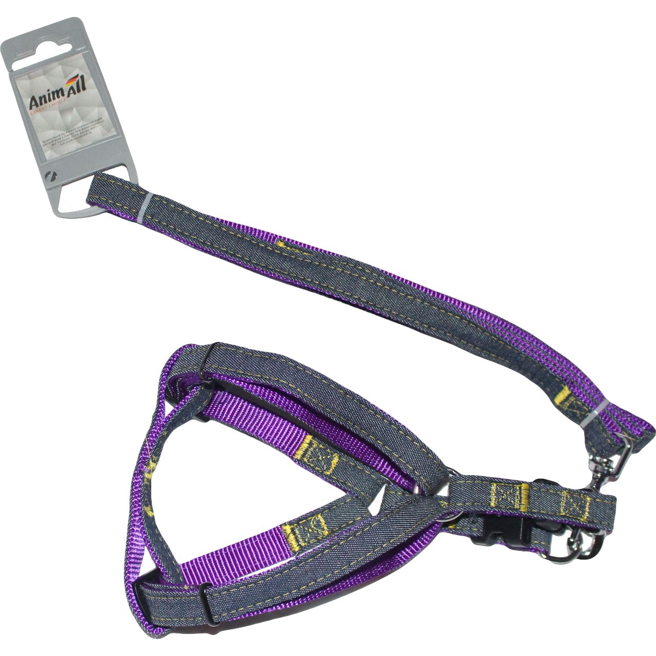 Шлея з повідцем для собак AnimAll Denim Leash Purple, 28-38х1/120 см - фото 1
