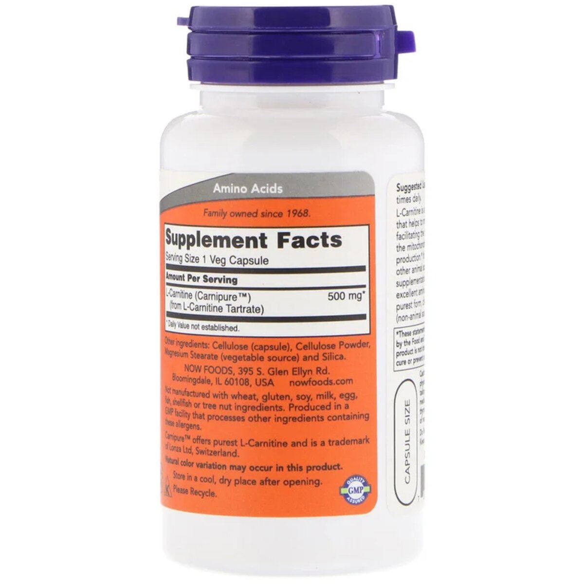 L-Карнитин Now Foods L-Carnitine 500 мг 60 вегетарианских капсул - фото 2