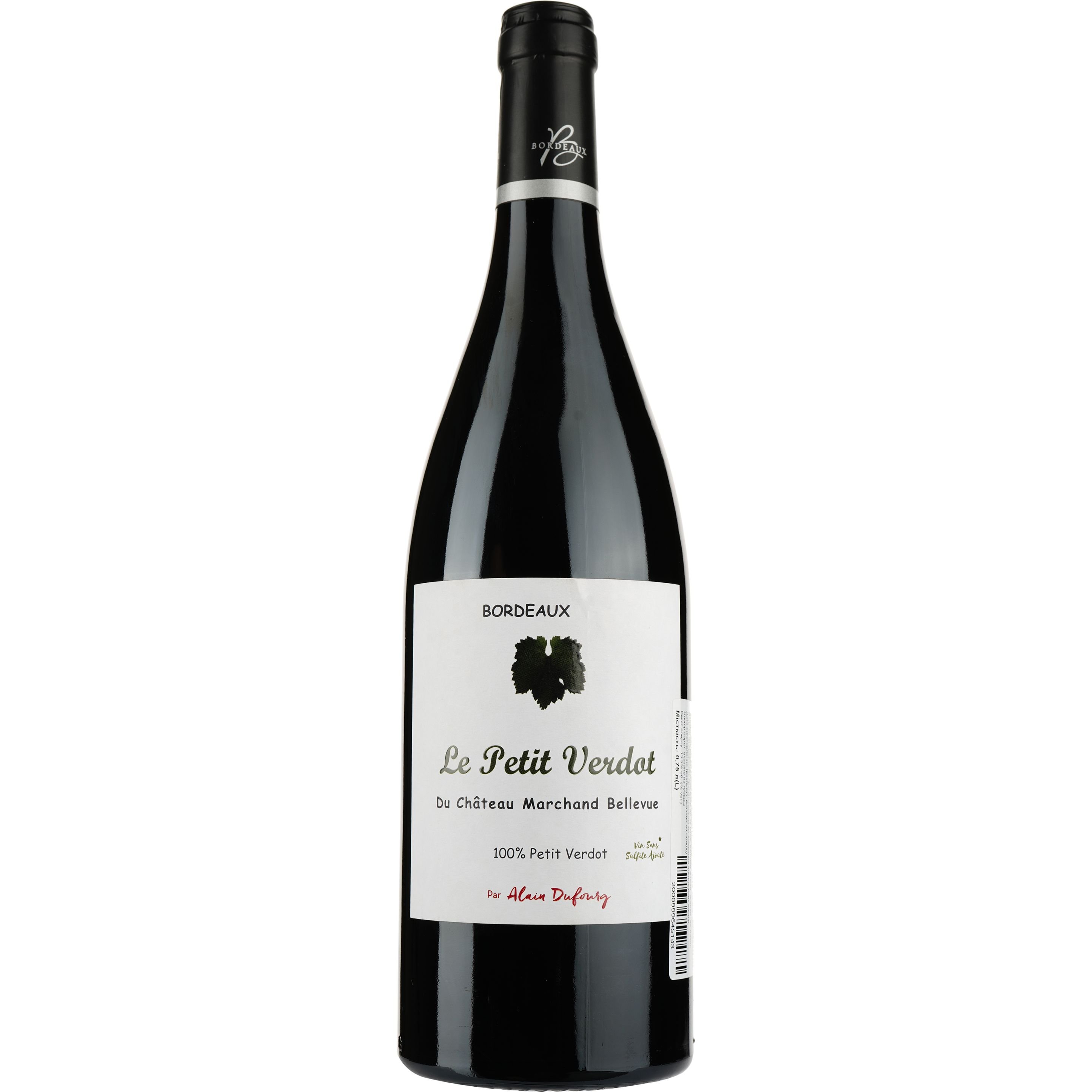 Вино Chateau Marchand Bellevue Le Petit Verdot per Alain Dufourg Bordeaux, красное, сухое, 0,75 л - фото 1