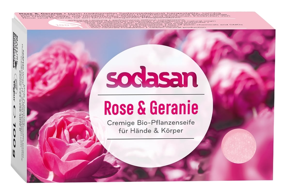 Органическое крем-мыло Sodasan Роза и Герань, 100 г - фото 1