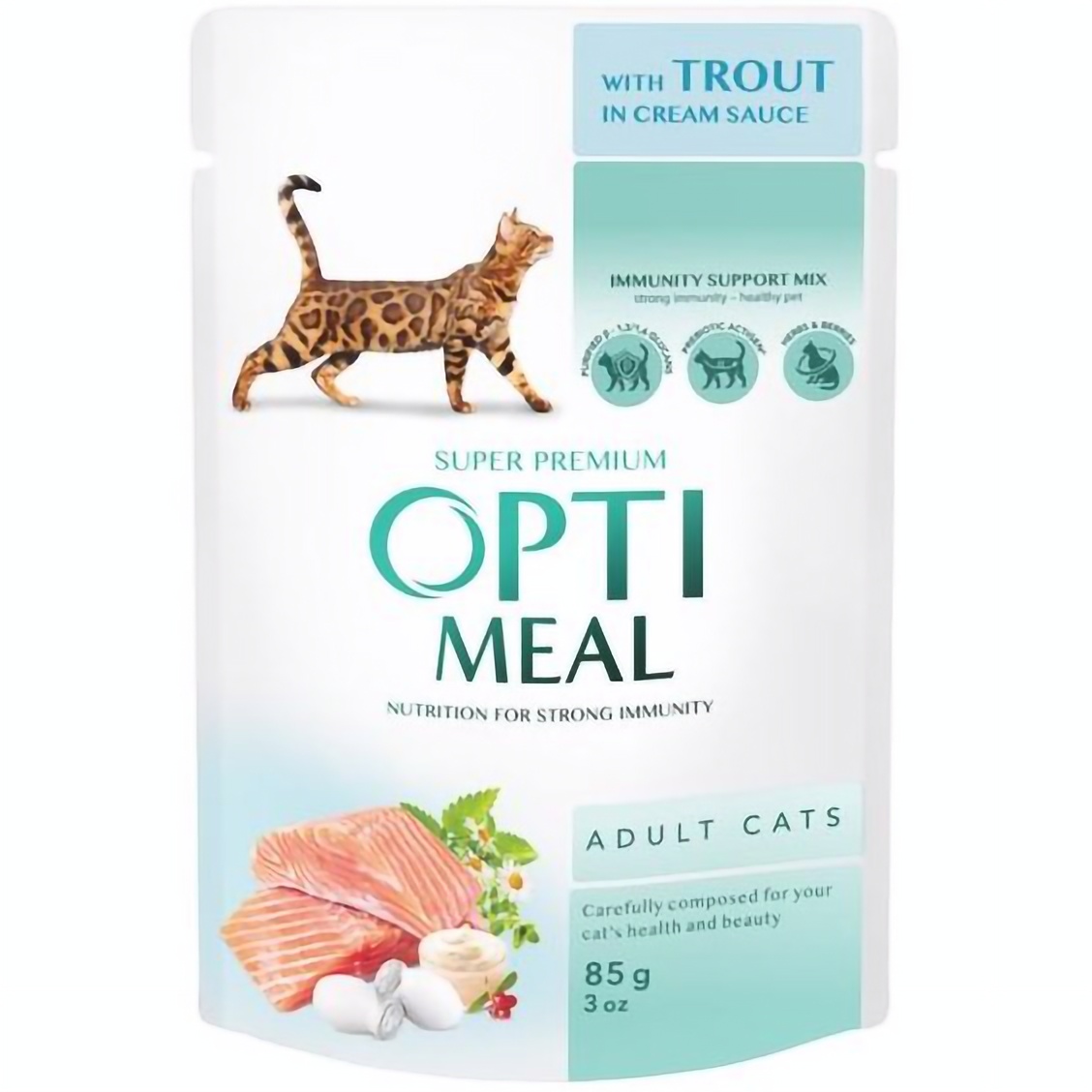 Вологий корм Optimeal для дорослих котів з фореллю в кремовому соусі 85 г - фото 1