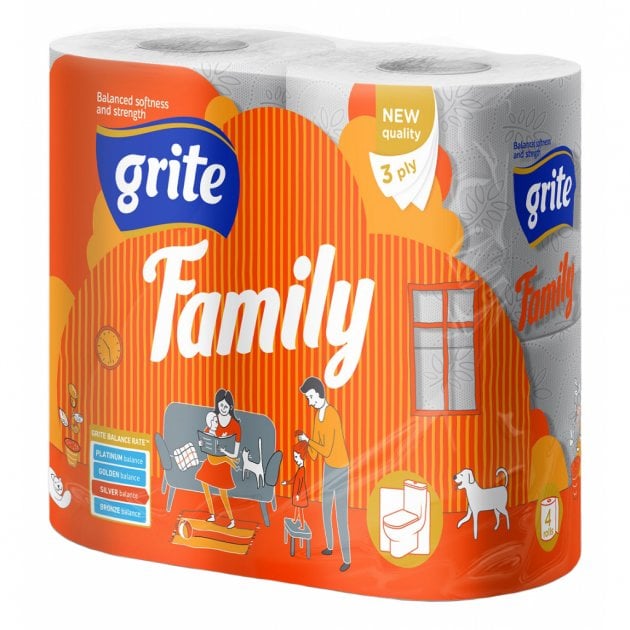 Тришаровий туалетний папір Grite Family, 4 рулони (499949) - фото 1