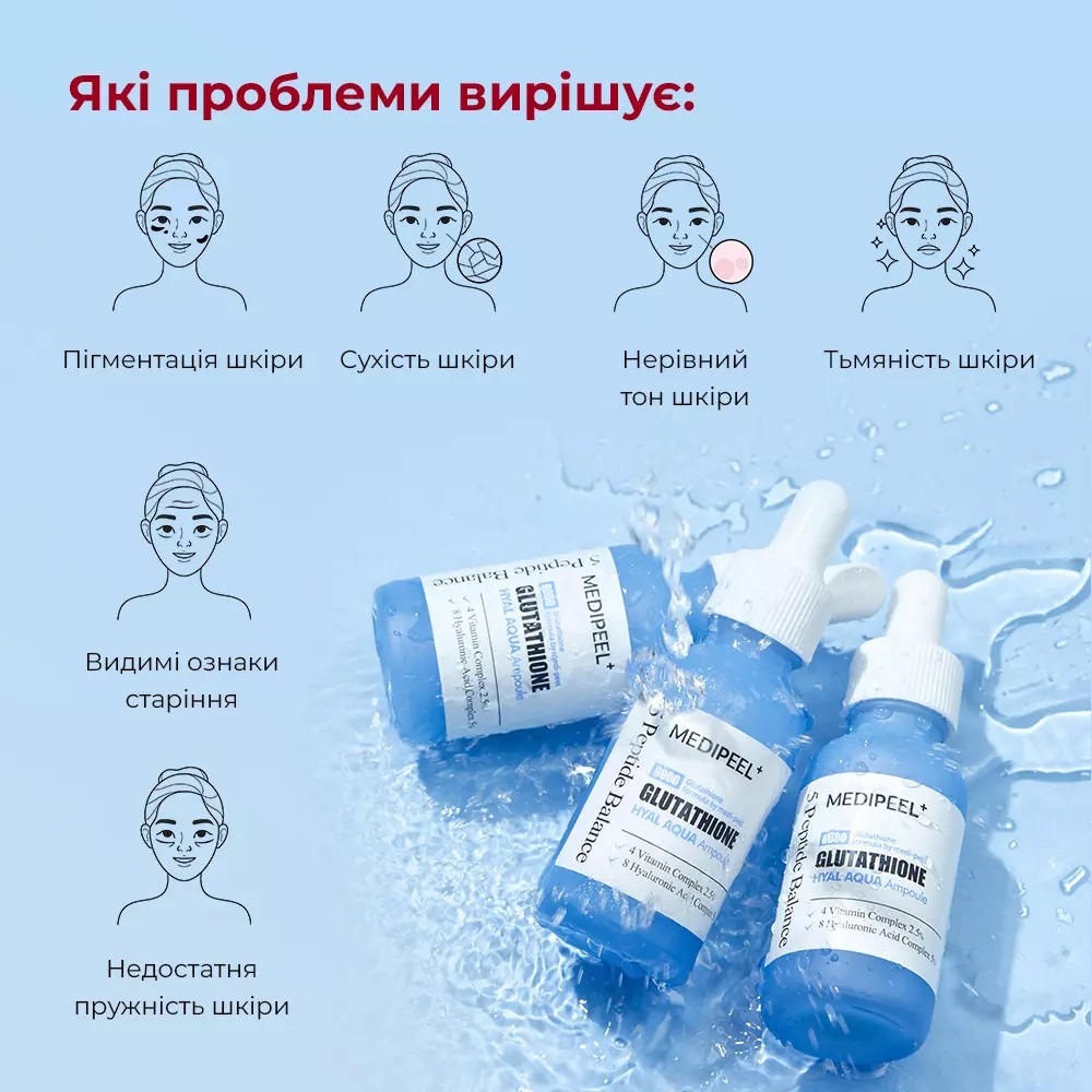 Сироватка для обличчя Medi-Peel Glutathione Hyal Aqua Ampoule зволожувальна вітамінна для сяйва шкіри 30 мл - фото 3