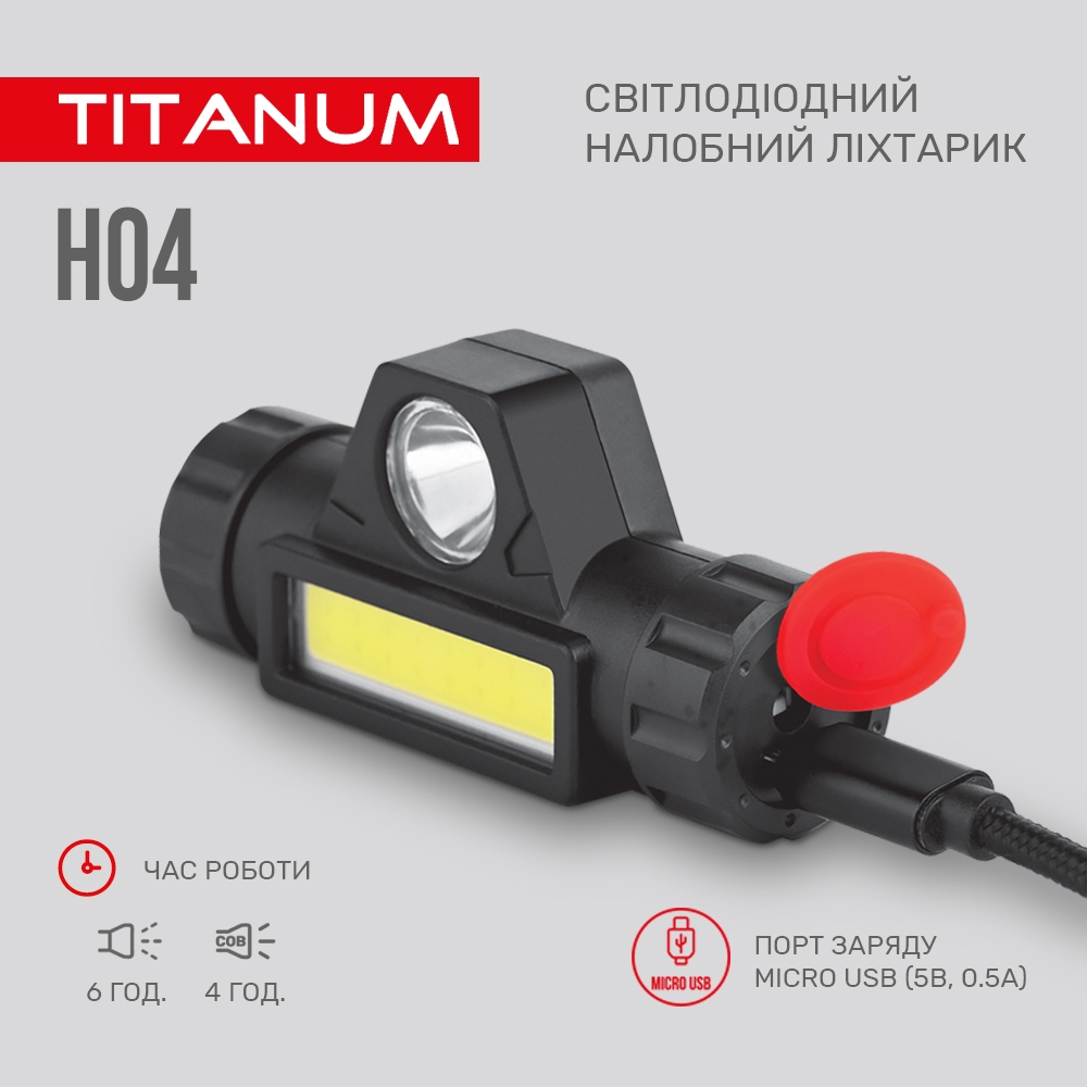 Налобный светодиодный фонарик Titanum TLF-H04 200 Lm 6500 K (TLF-H04) - фото 3