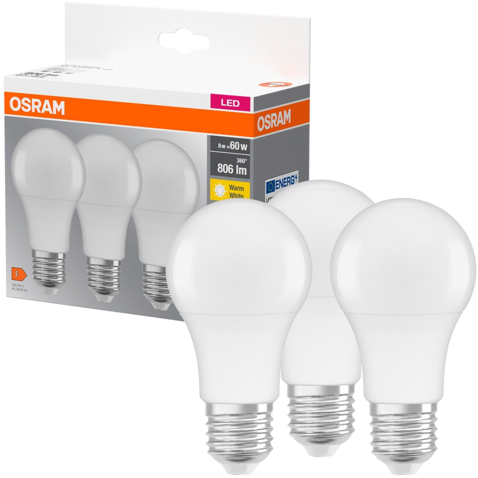 Набор ламп Osram LED E27 8.5W 2700К 806Lm A60 3 шт. (4099854046797) - фото 1