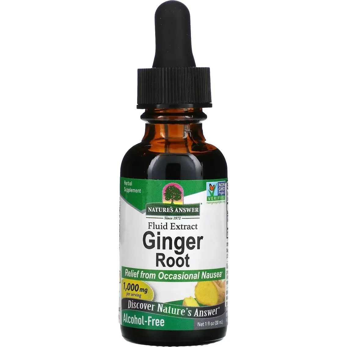 Экстракт корня имбиря Nature's Answer Ginger Root Fluid Extract Alcohol-Free 1000 мг 30 мл - фото 1