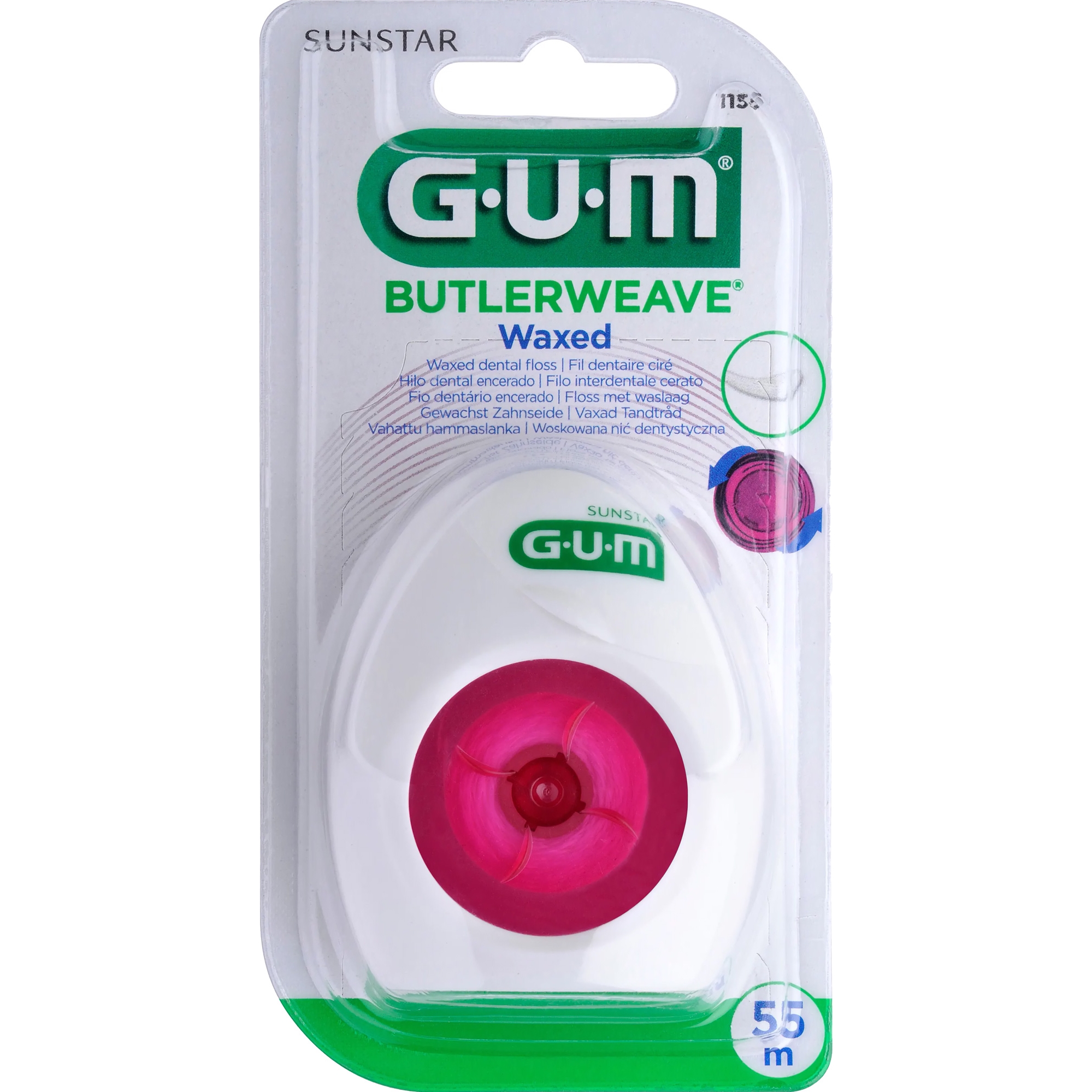 Зубная нить GUM Butlerweave Waxed вощеная 55 м - фото 1