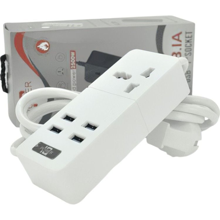 Мережевий фільтр Voltronic ТВ-Т06 1 розетка + 4 USB 2 м перетин 3х0.75 мм 2500W White - фото 1