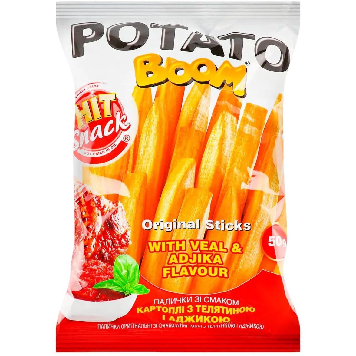 Палички Potato Boom зі смаком картоплі з телятиною та аджикою 50 г (911687) - фото 1