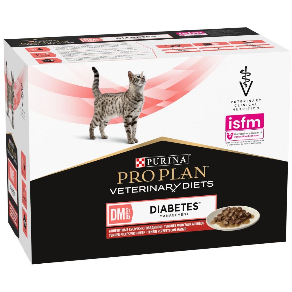 Набор паучей Purina Pro Plan Diet DM St/Ox Diabetes Managment для регулирования глюкозы кусочки в соусе с говядиной 10 шт. х 85 г - фото 1