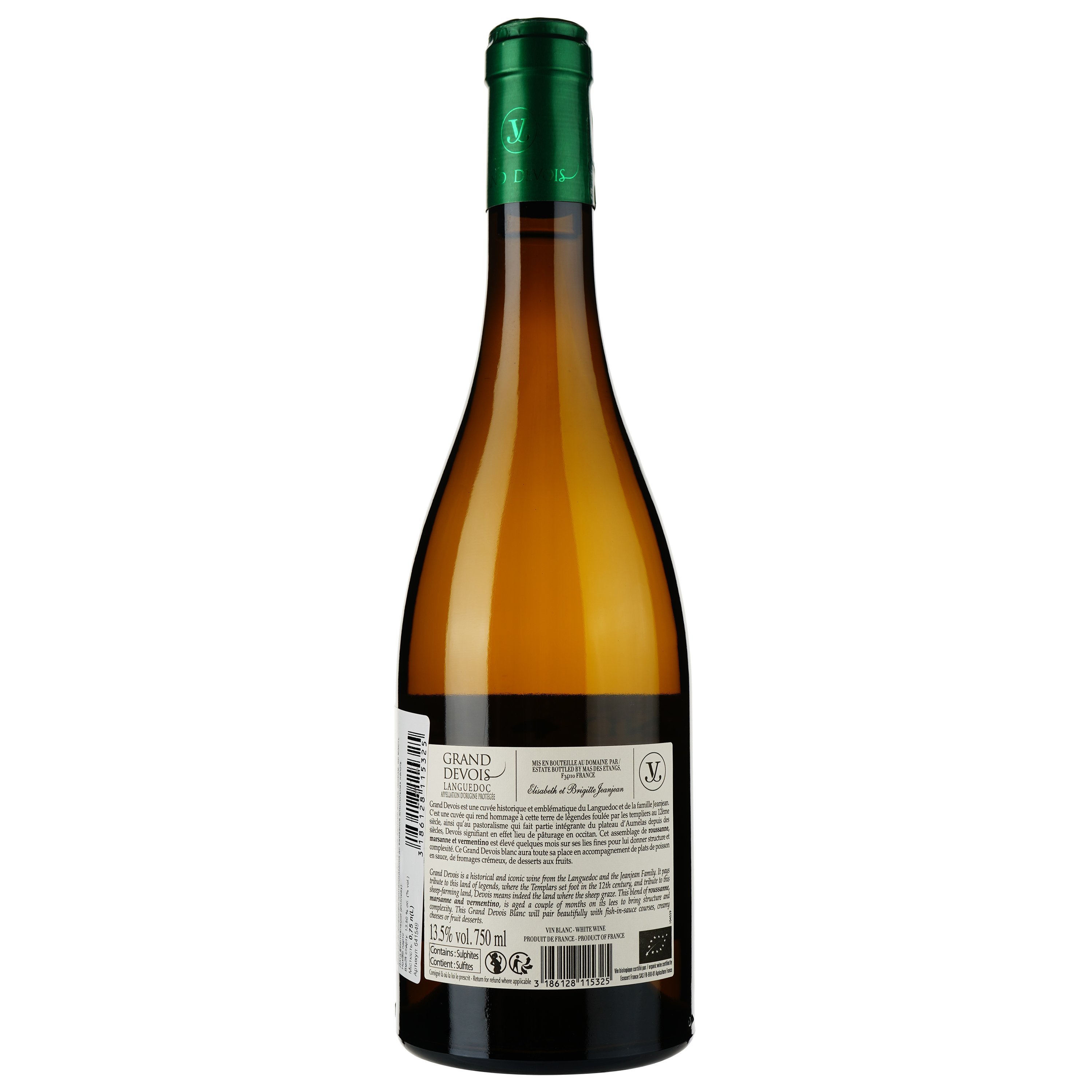 Вино Vignobles Jeanjean Grand Devois Languedoc Blanc Bio 2021 белое сухое 0.75 л - фото 2