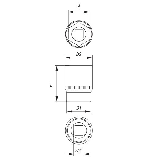 Головка торцевая 6-гранная Yato квадрат 3/4" М=33 мм L=55 мм (YT-1313) - фото 2