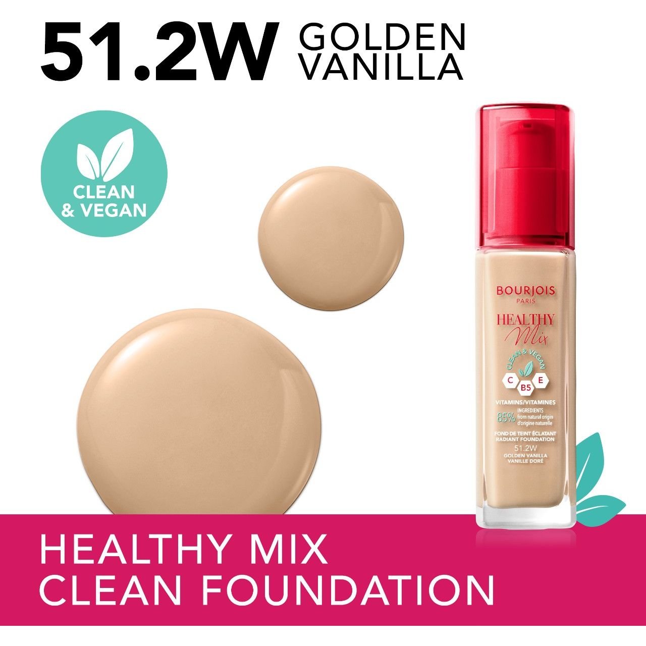Тональна основа Bourjois Healthy Mix Clean & Vegan відтінок 51.2W (Golden Vanilla) 30 мл - фото 3