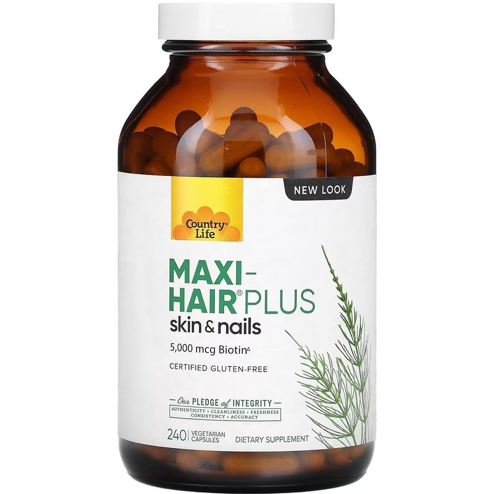 Комплекс для волосся та нігтів Country Life Maxi-Hair Plus 5000 мкг 240 вегетаріанських капсул - фото 1