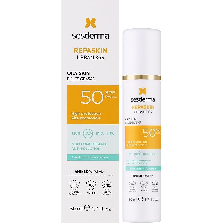 Солнцезащитный крем для лица Sesderma Repaskin Urban 365 Cream Oily Skin SPF 50 для жирной кожи 50 мл - фото 1