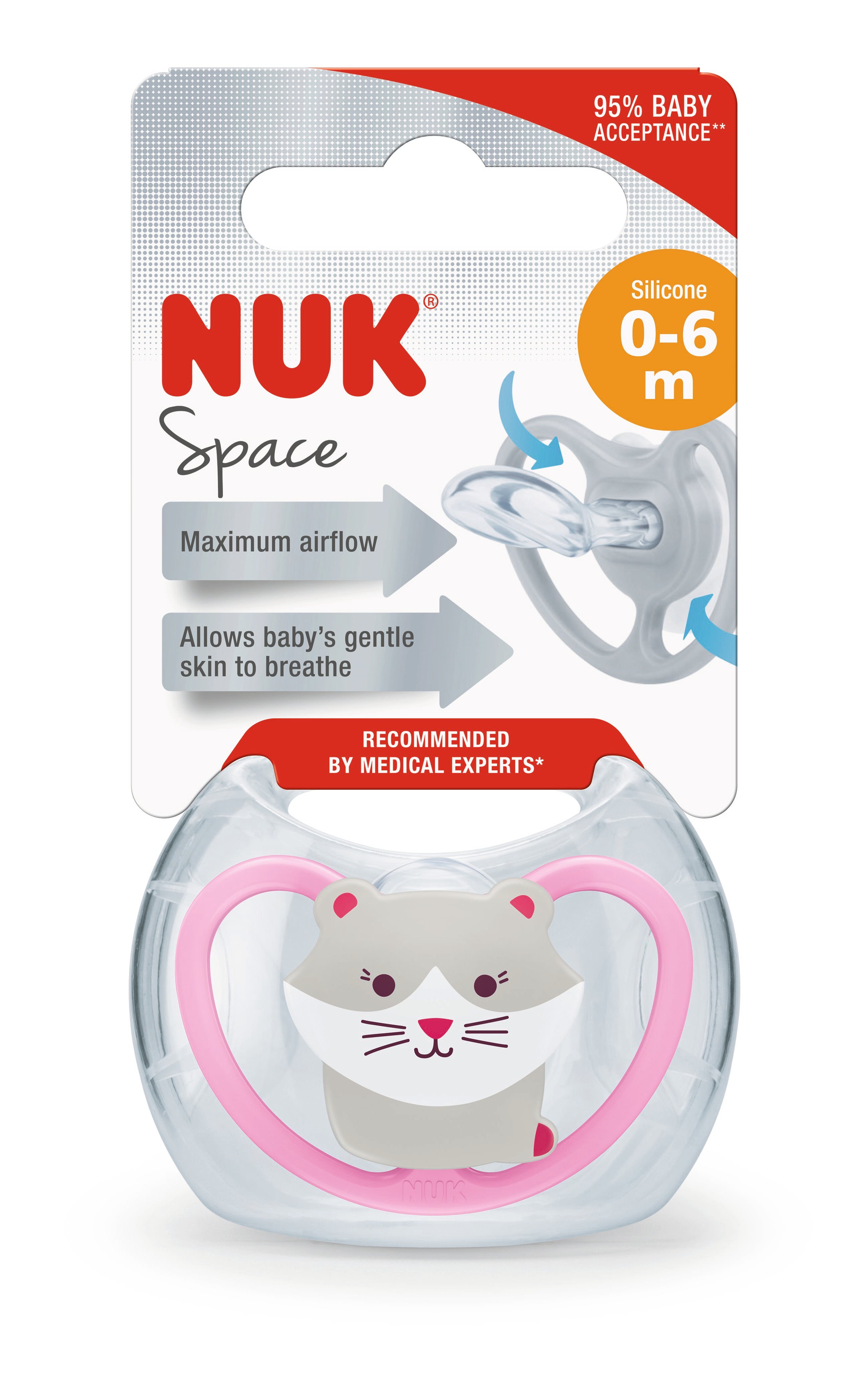 Силіконова пустушка Nuk Space Кішка, 0-6 міс., рожевий (3952332) - фото 2