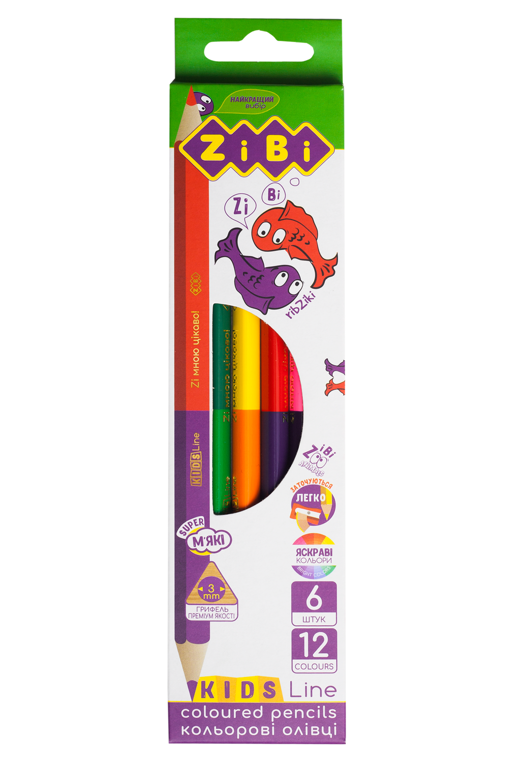 Олівці кольорові ZiBi Double Kids Line, 6 шт., 12 кольорів (ZB.2462) - фото 1