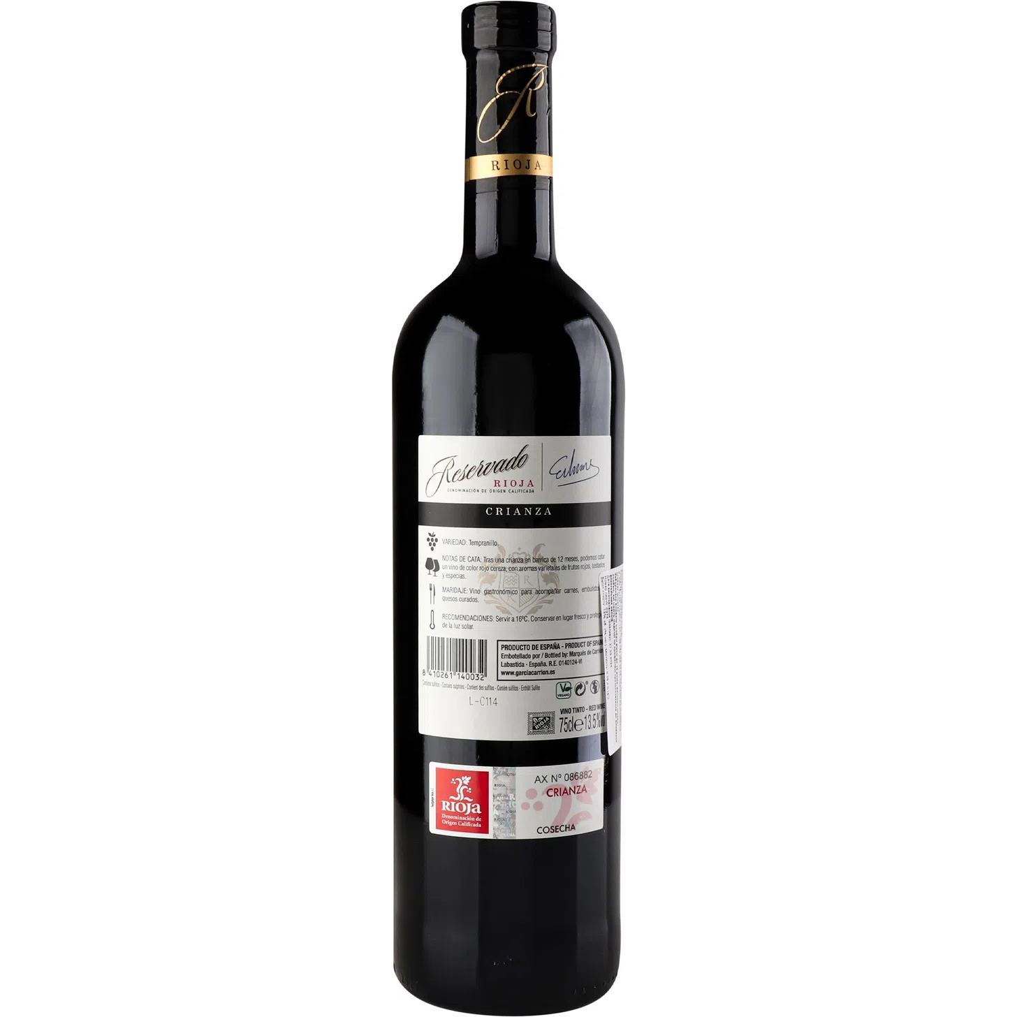Вино Reservado Rioja Crianza красное сухое 0.75 л - фото 2