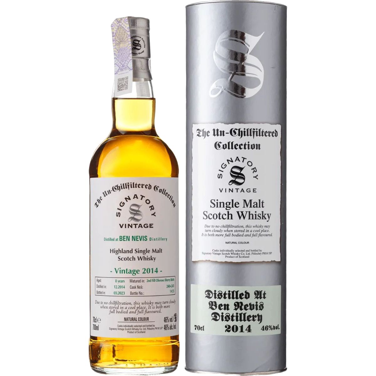 Віскі Ben Nevis Unchillfiltered Signatory 8 yo Single Malt Scotch Whisky 46% 0.7 л, в тубусі - фото 1