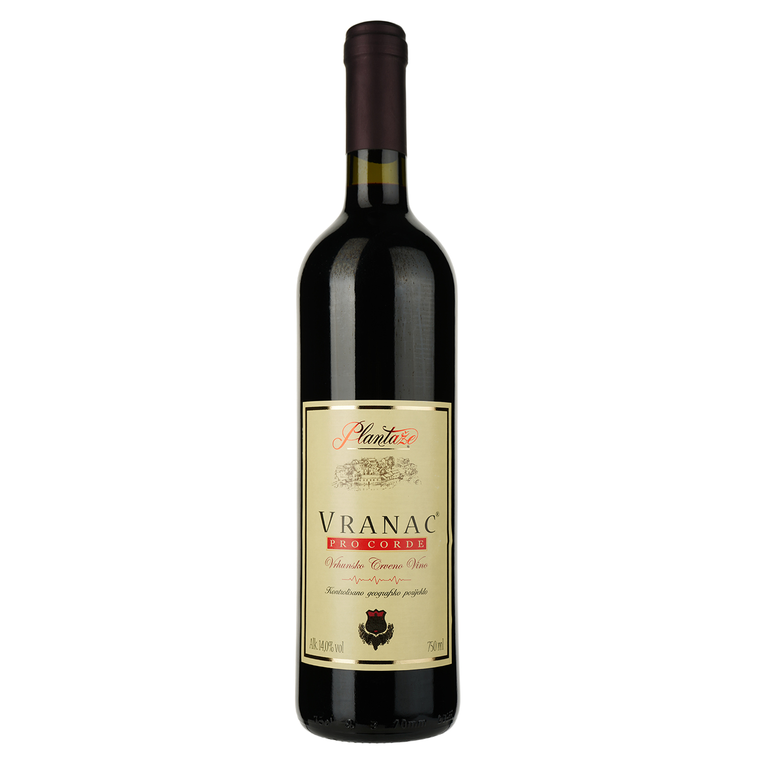 Вино Plantaze Vranac Pro Corde, червоне, сухе, 13,5%, 0,75 л - фото 1
