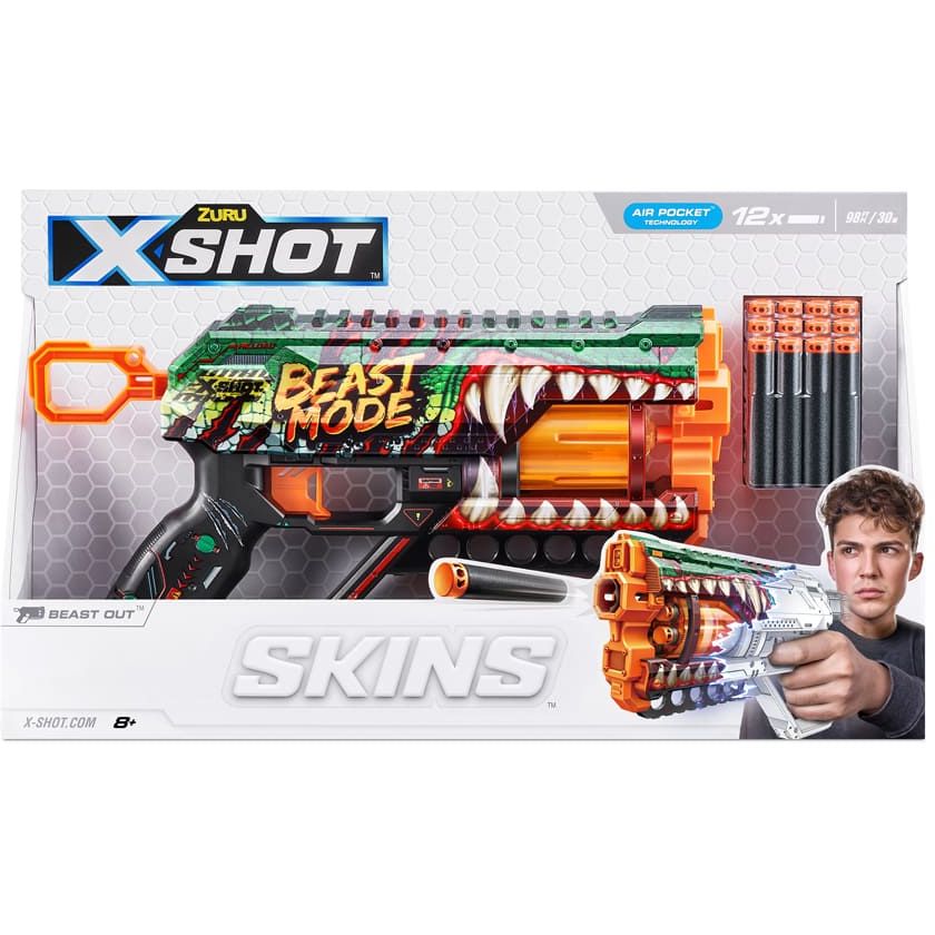 Фото - Іграшкова зброя Zuru Швидкострільний бластер  X-Shot Skins Griefer Beast Out, 12 патронів ( 