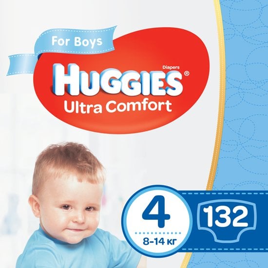Набор подгузников для мальчиков Huggies Ultra Comfort 4 (8-14 кг), 132 шт. (2 уп. по 66 шт.) - фото 1